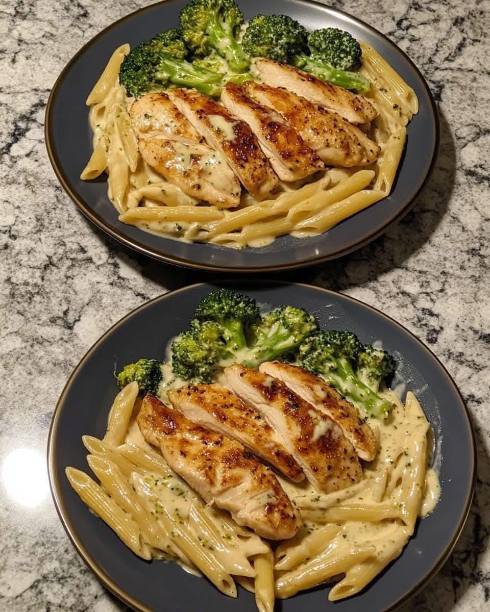 Tuscan Chicken with Creamy Broccoli Alfredo Penne