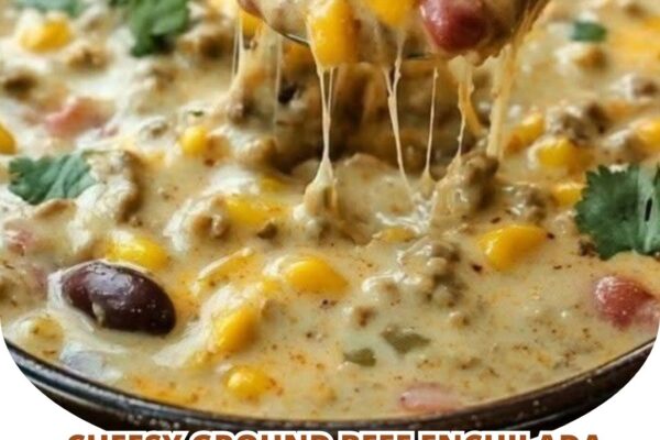 Hearty and flavorful Cheesy Ground Beef Enchilada Chili with melty cheese and bold spices.