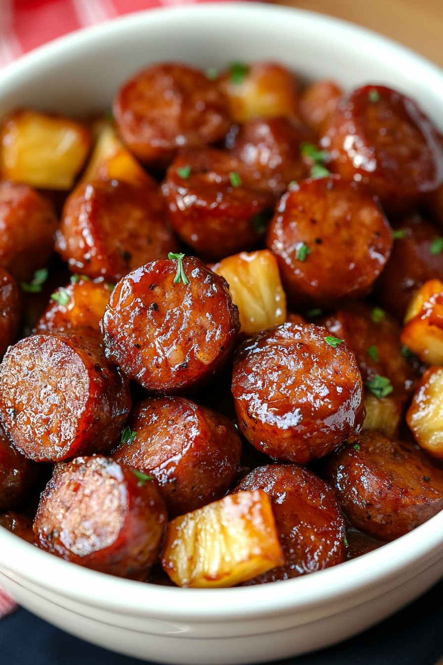 Savory and smoky Crockpot Kielbasa Bites slow-cooked in a flavorful sauce—perfect for parties and appetizers.