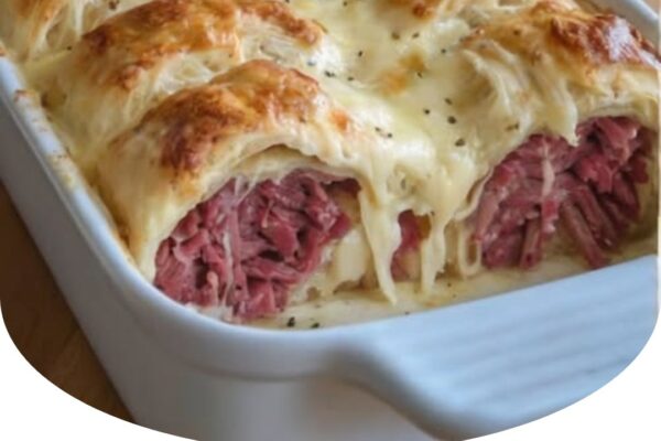 Delicious and easy Reuben Crescent Bake with layers of corned beef, sauerkraut, and Swiss cheese.