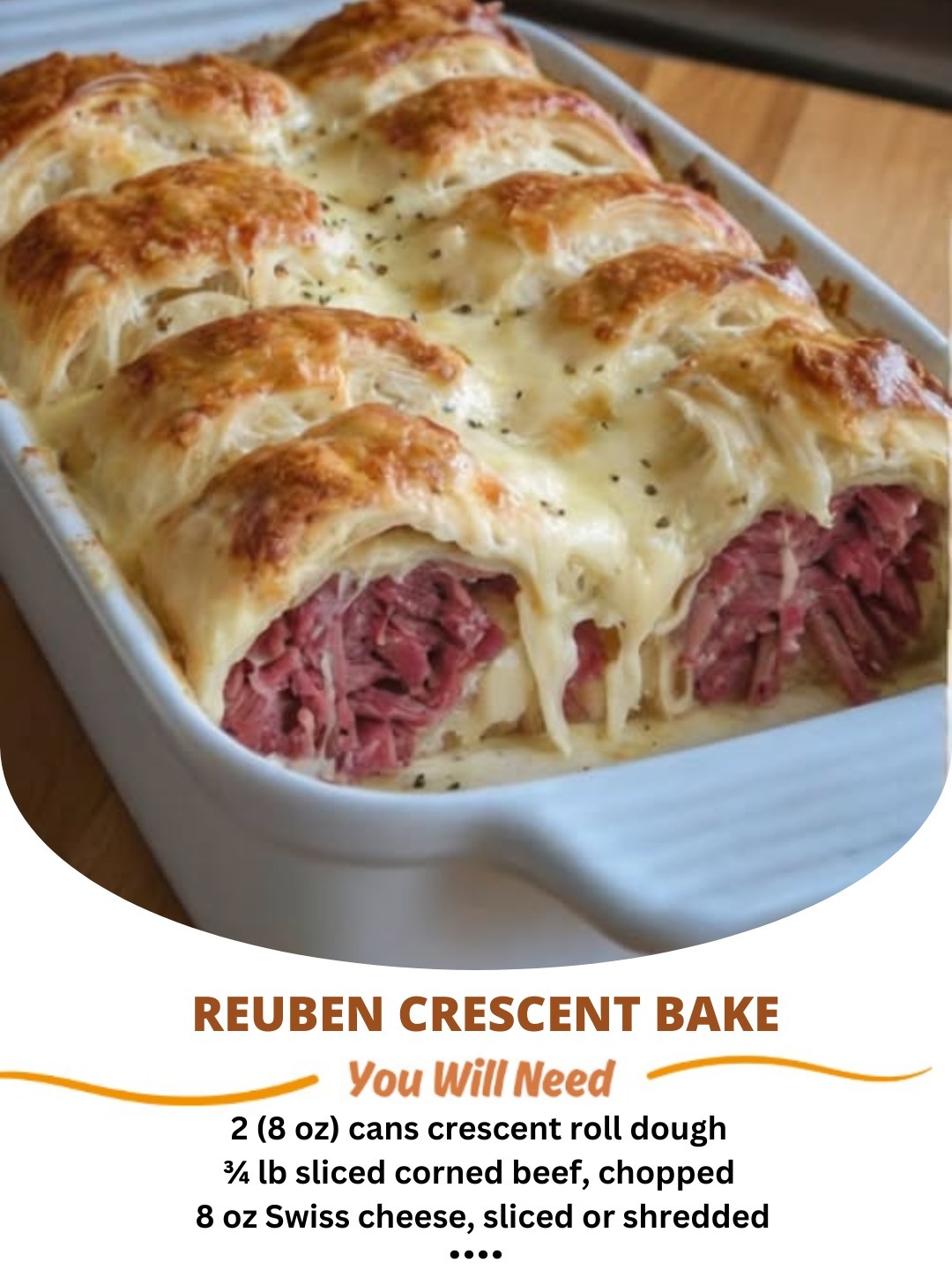 Delicious and easy Reuben Crescent Bake with layers of corned beef, sauerkraut, and Swiss cheese.