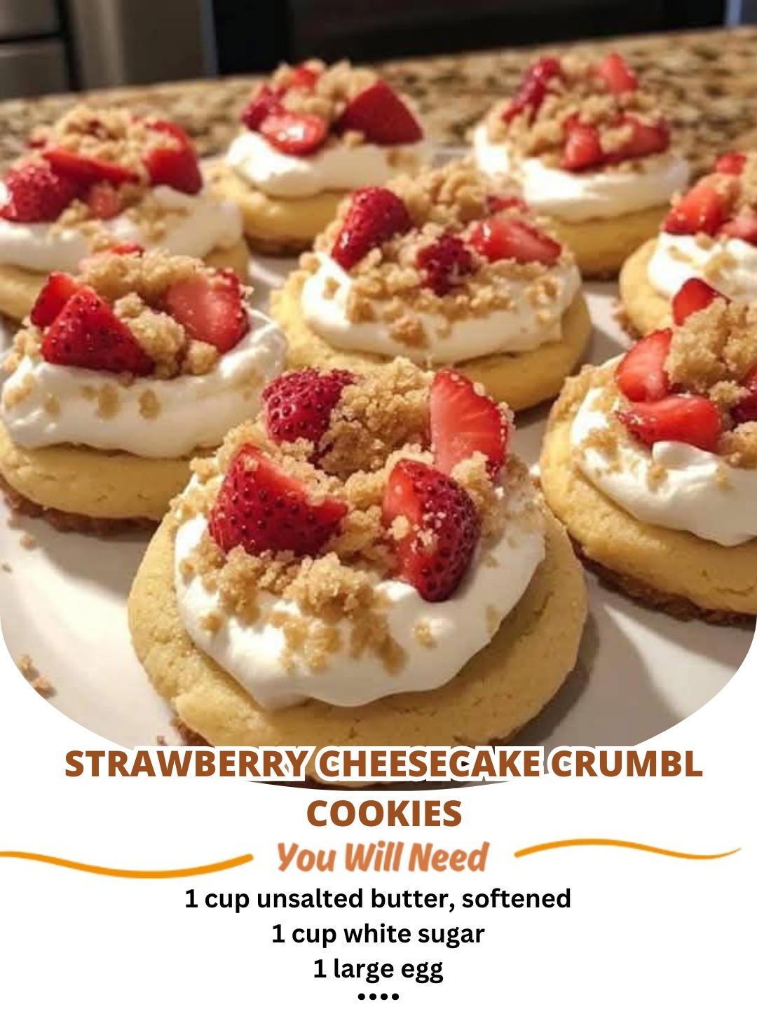 Soft and chewy Strawberry Cheesecake Crumbl Cookies with a creamy cheesecake topping and graham cracker crumble