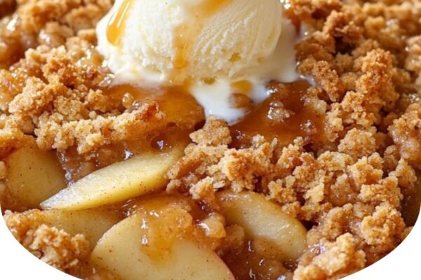 Homemade apple crumble with a golden, crispy topping and warm spiced apples