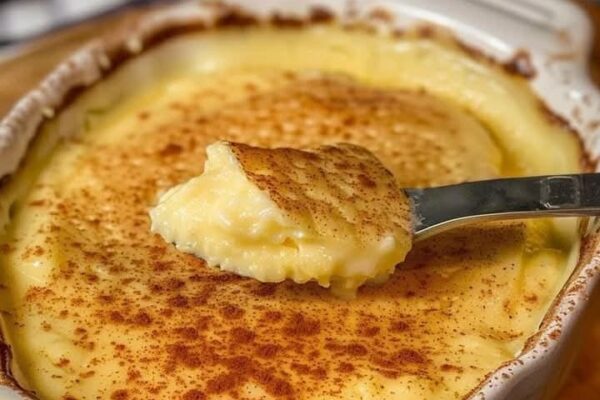 Creamy baked rice pudding with cinnamon, golden brown topping, and a rich texture