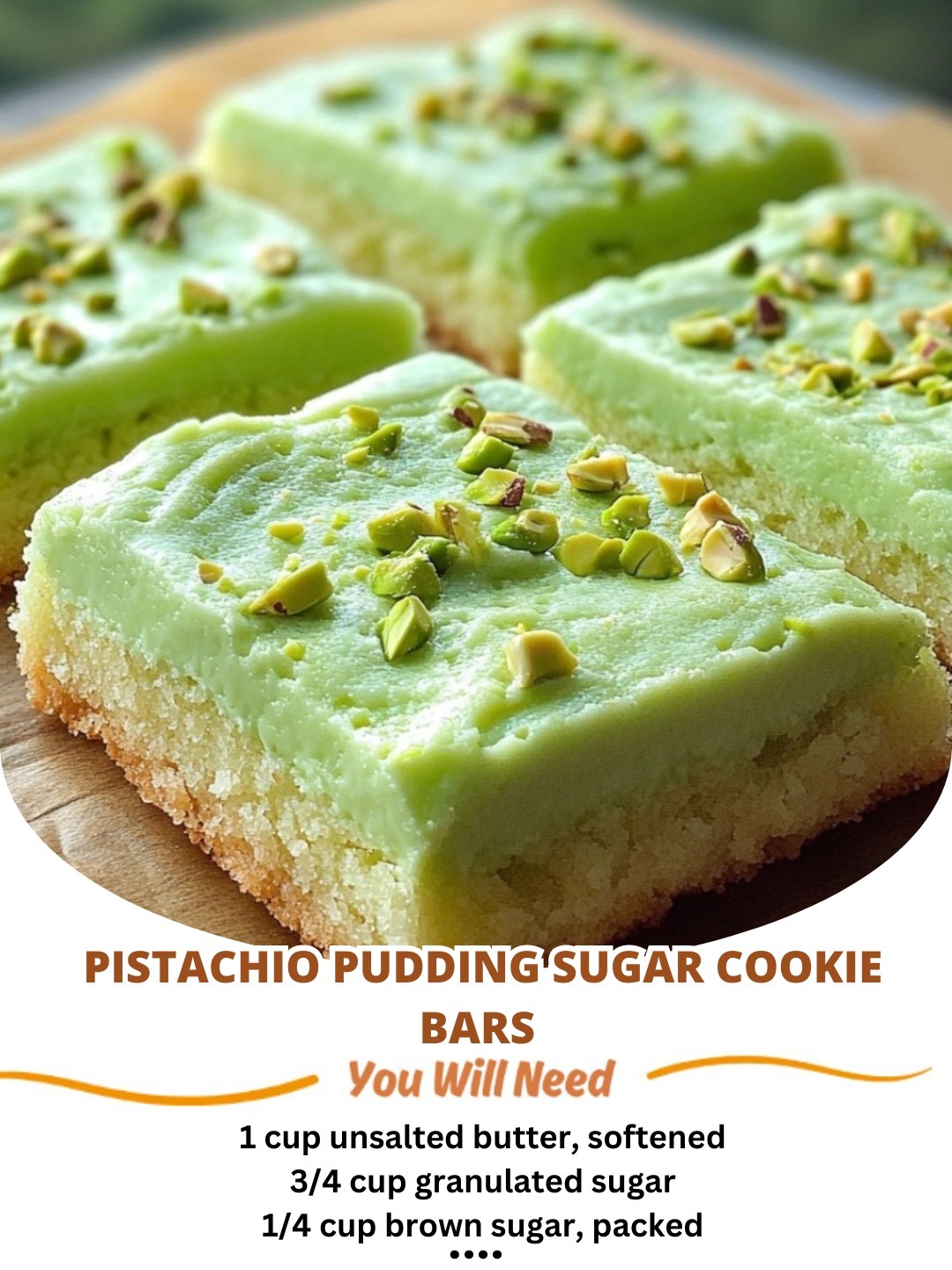 Soft and chewy Pistachio Pudding Sugar Cookie Bars topped with a creamy frosting for a delightful treat.