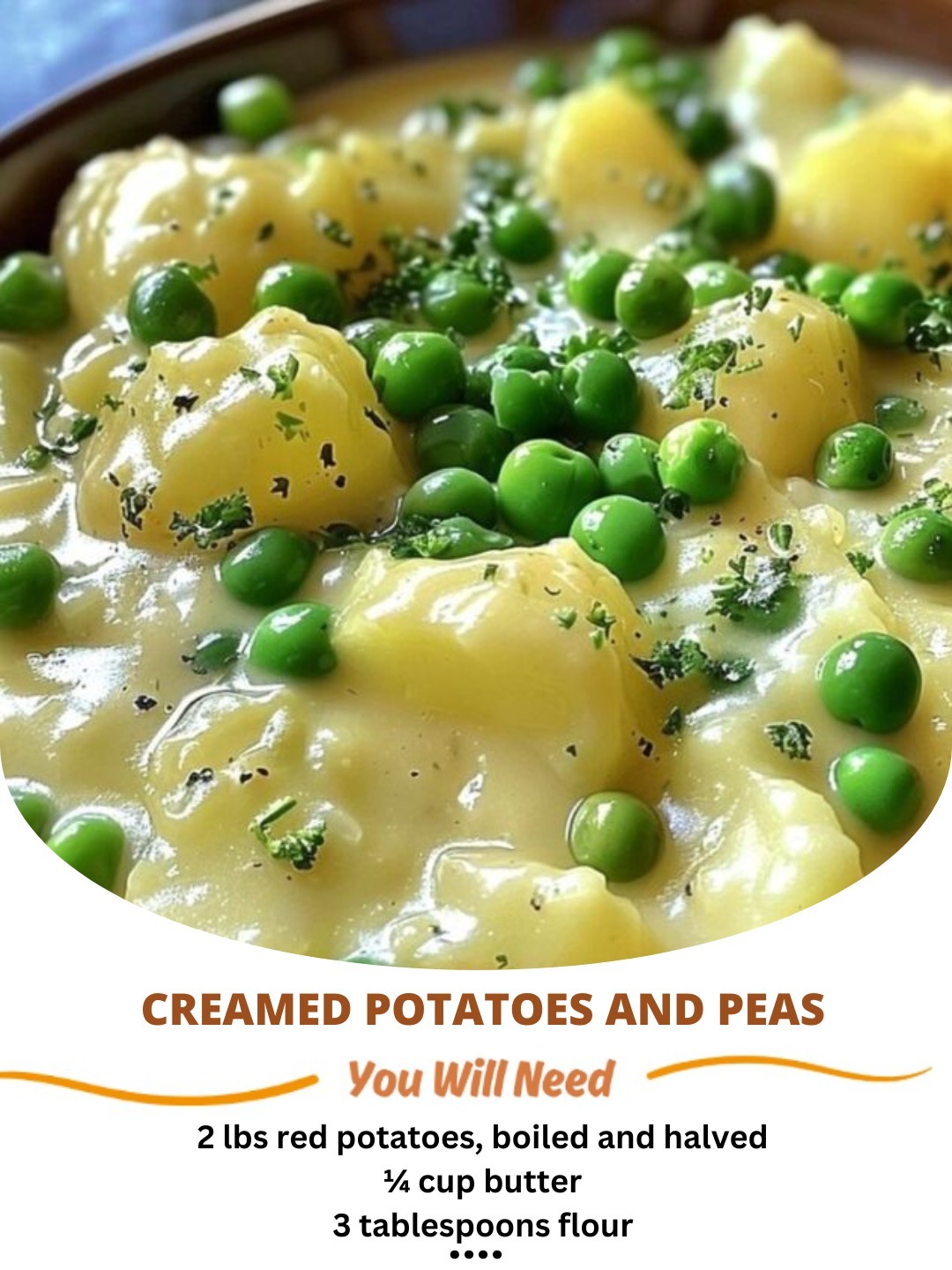 Creamed potatoes and peas in a rich, buttery sauce, served warm and comforting