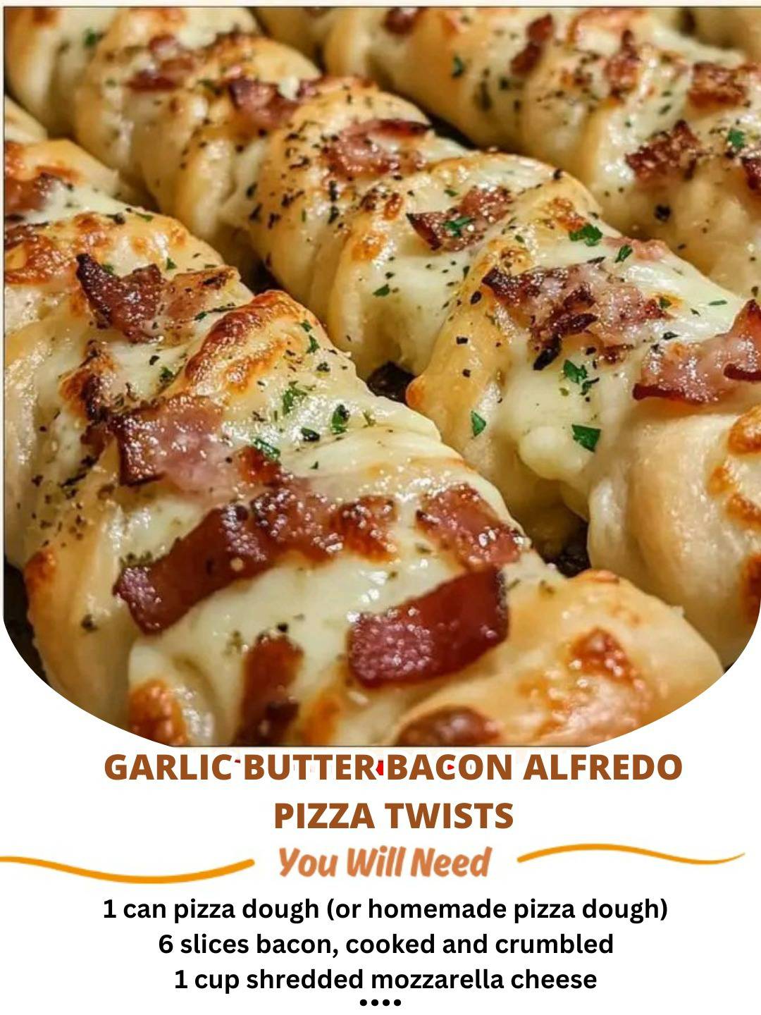 Garlic butter bacon Alfredo pizza twists with a crispy golden crust and cheesy filling