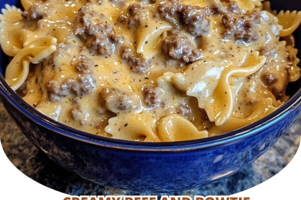 Rich and creamy Beef and Bowtie Pasta with a savory sauce, perfect for a comforting meal.