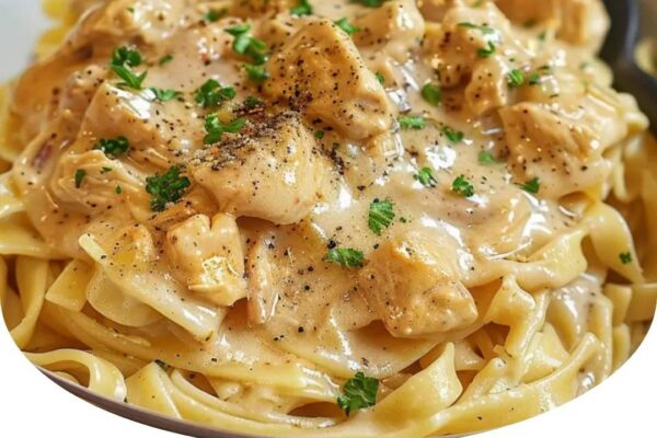 Creamy and tender Crockpot Angel Chicken with a rich sauce, served over pasta or rice.