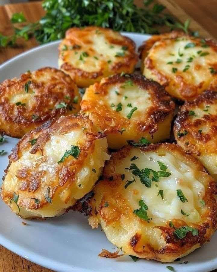 Golden baked potato slices with melted cheese, crispy on the edges and soft inside – a comforting and delicious side dish.