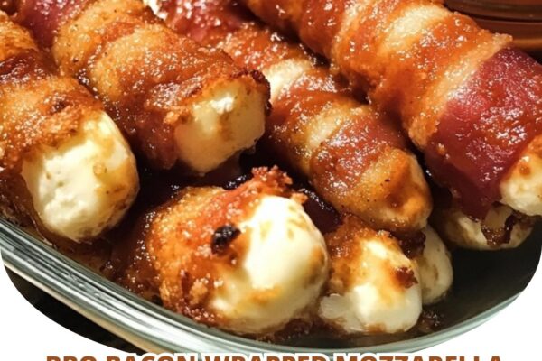 BBQ bacon-wrapped mozzarella sticks with a crispy, smoky, and cheesy center