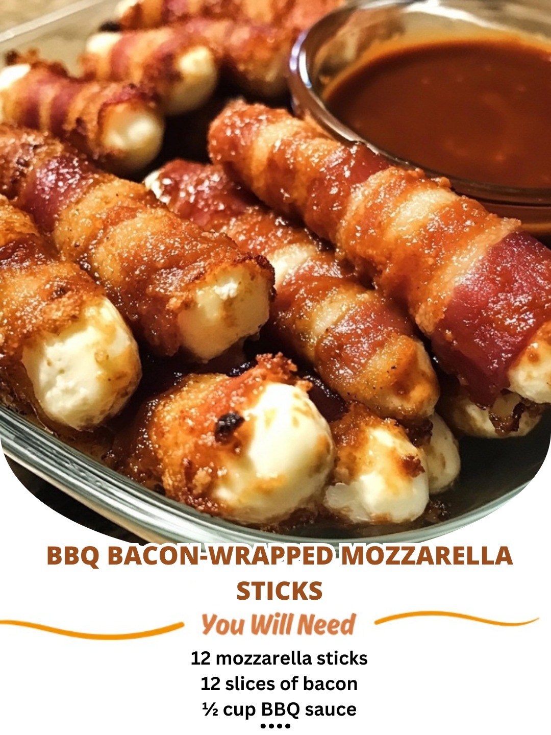 BBQ bacon-wrapped mozzarella sticks with a crispy, smoky, and cheesy center