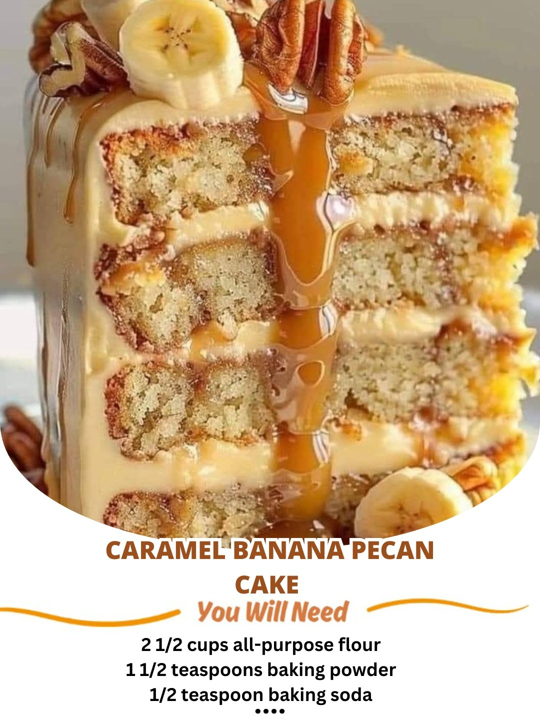 Caramel banana pecan cake with moist layers, crunchy pecans, and a rich caramel drizzle