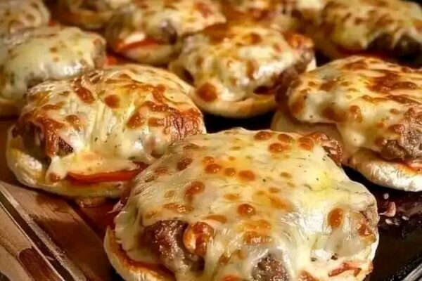 Mini pizza burgers with melted cheese, pepperoni, and a crispy bun