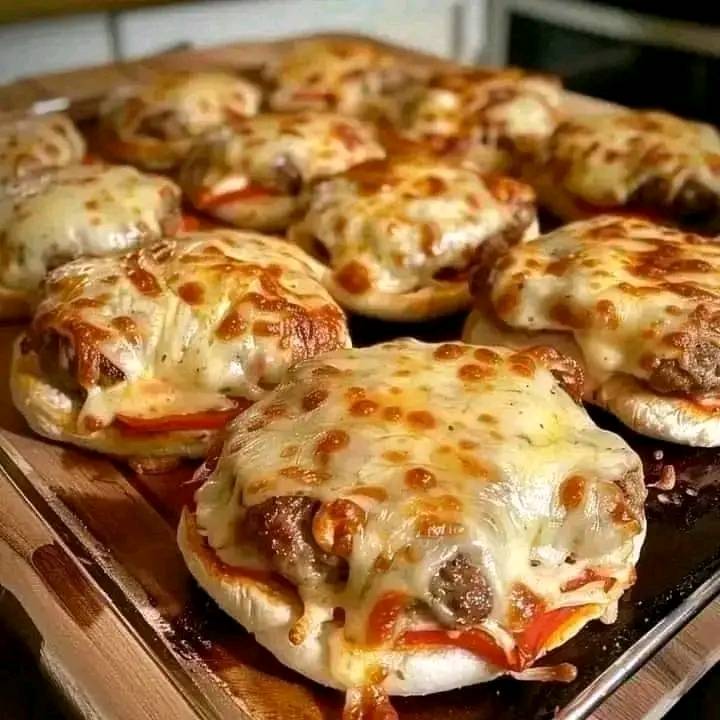 Mini pizza burgers with melted cheese, pepperoni, and a crispy bun