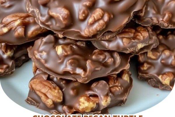 Chocolate pecan turtle clusters with gooey caramel, crunchy pecans, and rich chocolate coating