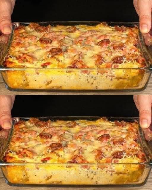 Delicious cheesy breakfast casserole with eggs, melted cheese, and savory ingredients baked to perfection.