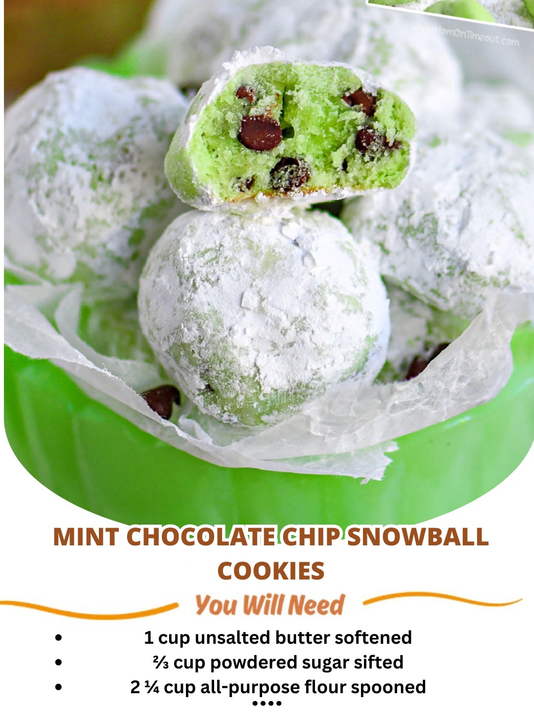 Mint Chocolate Chip Snowball Cookies