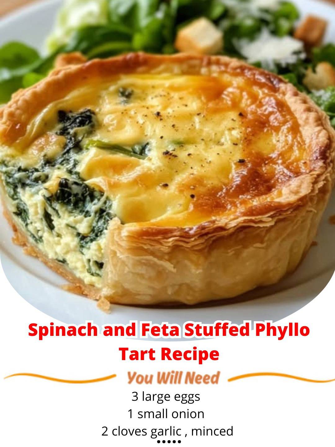 Crispy, golden phyllo tart filled with savory spinach, creamy feta cheese, and aromatic herbs.