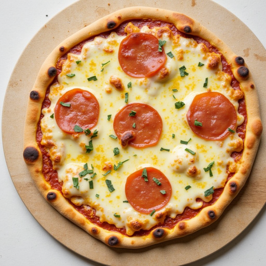 Classic school-style pizza with a soft crust, zesty tomato sauce, and gooey melted cheese.