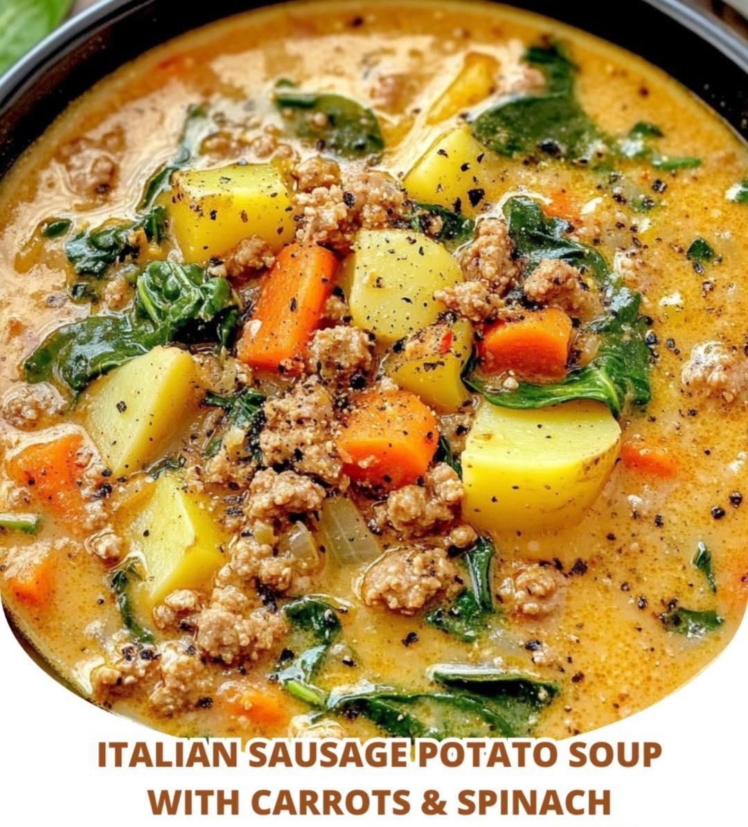 Italian Sausage Potato Soup with Carrots & Spinach