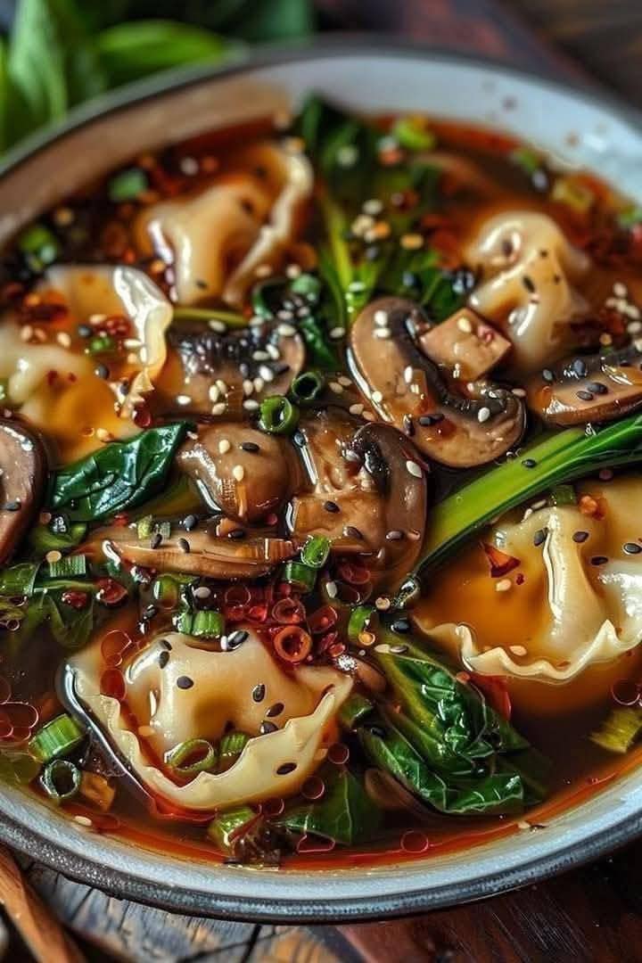 Potsticker Soup: Asian-Inspired Broth with Mushrooms & Bok Choy