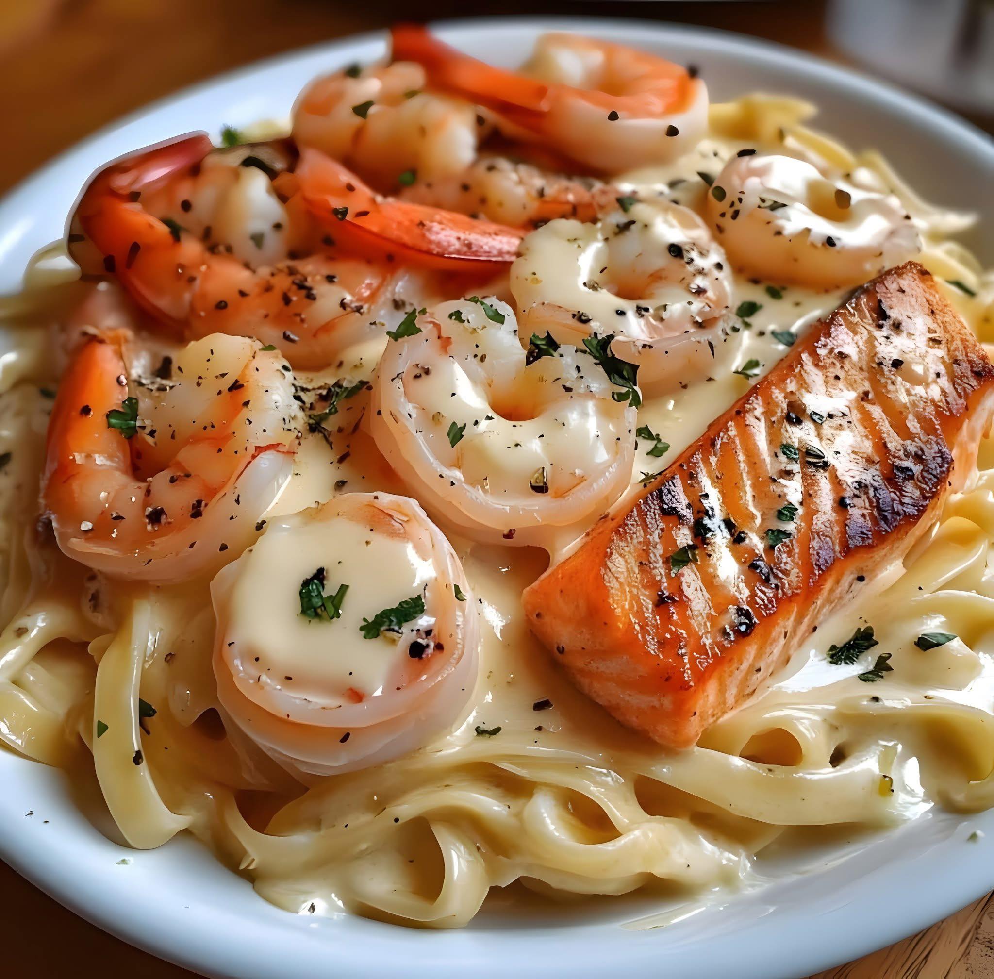 Salmon and Shrimp Alfredo