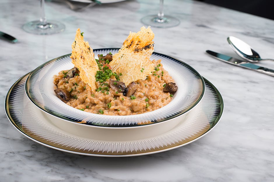 Creamy mushroom risotto with parmesan and thyme