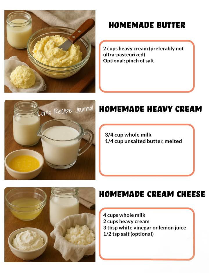 Easy homemade butter, heavy cream and cream cheese.
