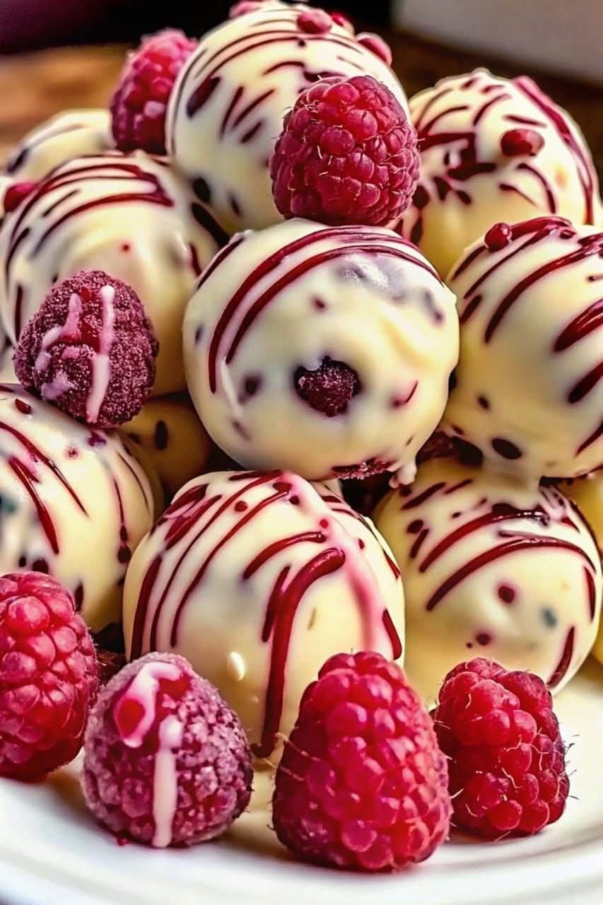 White Chocolate Raspberry Cheesecake Balls.