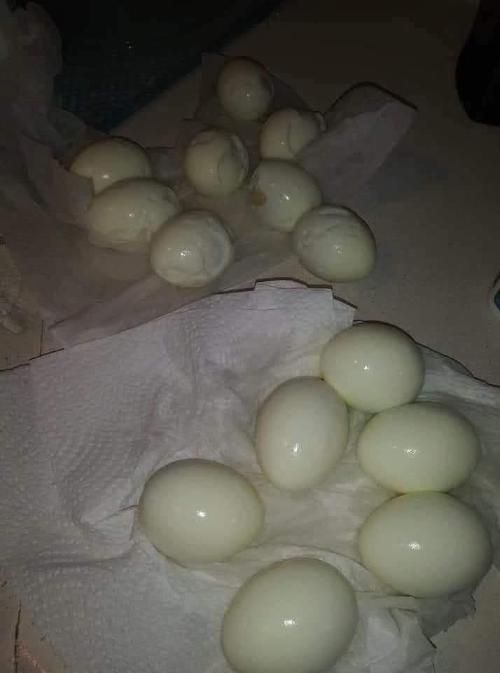 So we can put this egg debate to rest! Eggs on top were boiled with salt in the water.