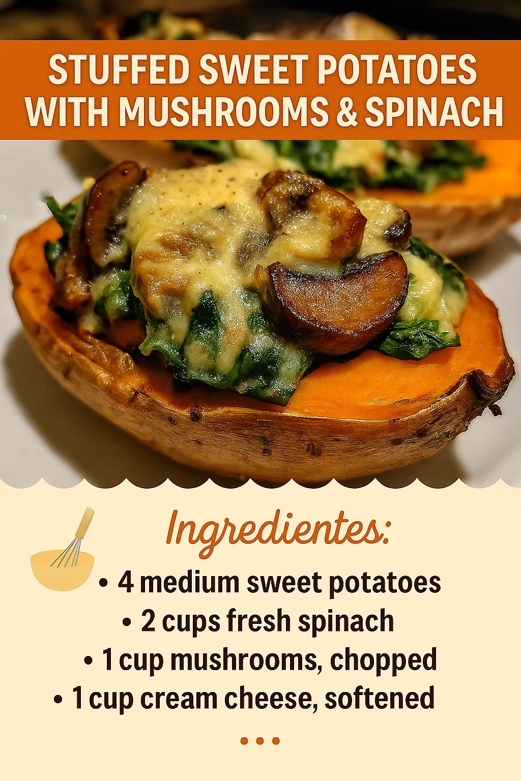 stuffed sweet potatoes with mushrooms & spinach