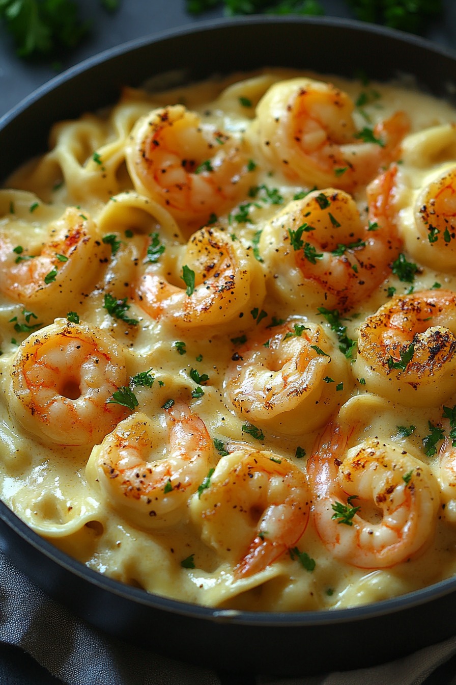 Cheesy Shrimp Tortellini Alfredo Skillet