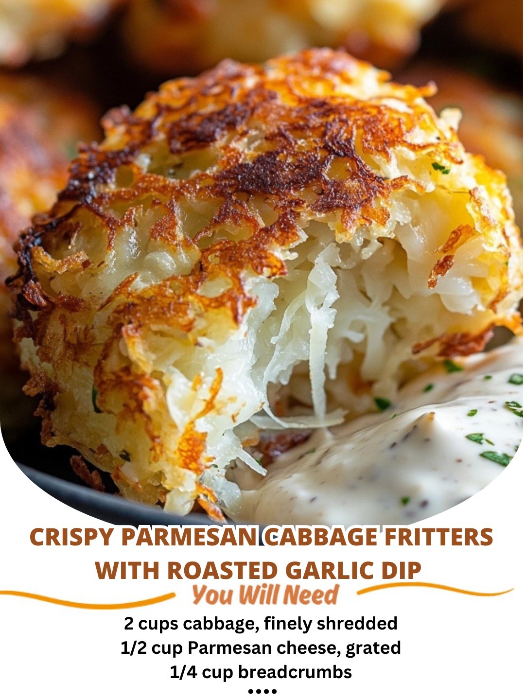Crispy Parmesan Cabbage Fritters with Roasted Garlic Dip