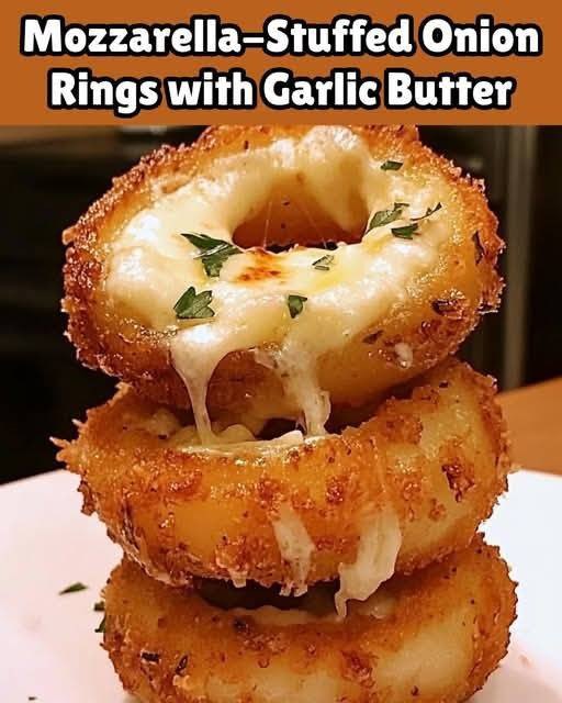 Mozzarella-Stuffed Onion Rings with Garlic Butter