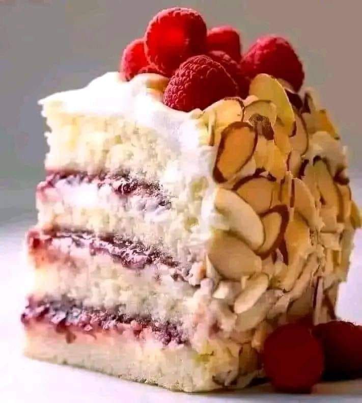 White Chocolate Almond Raspberry Cake