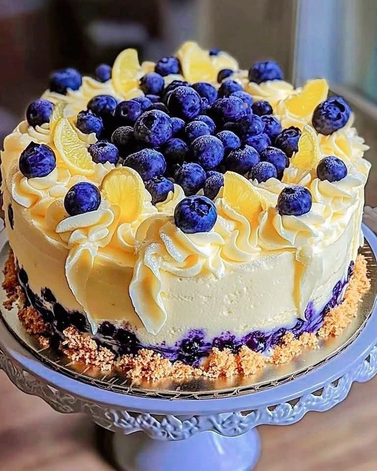 Lemon Blueberry Cheesecake Cake with Creamy Layers