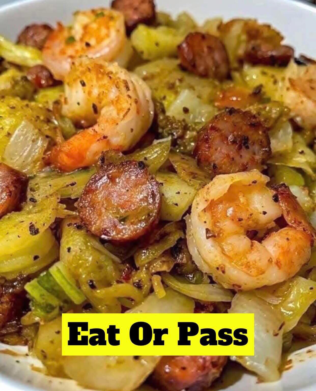 Fried Cabbage with Shrimp, Sausage & Bacon