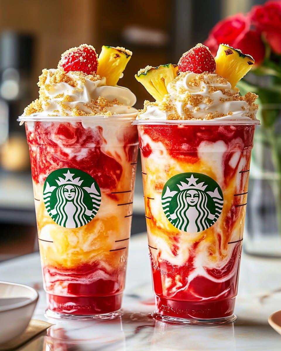 Pineapple Strawberry Swirled Frappuccino