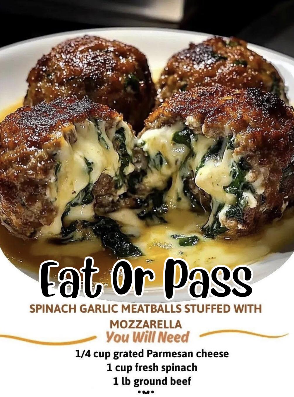 Spinach Garlic Meatballs Stuffed with Mozzarella