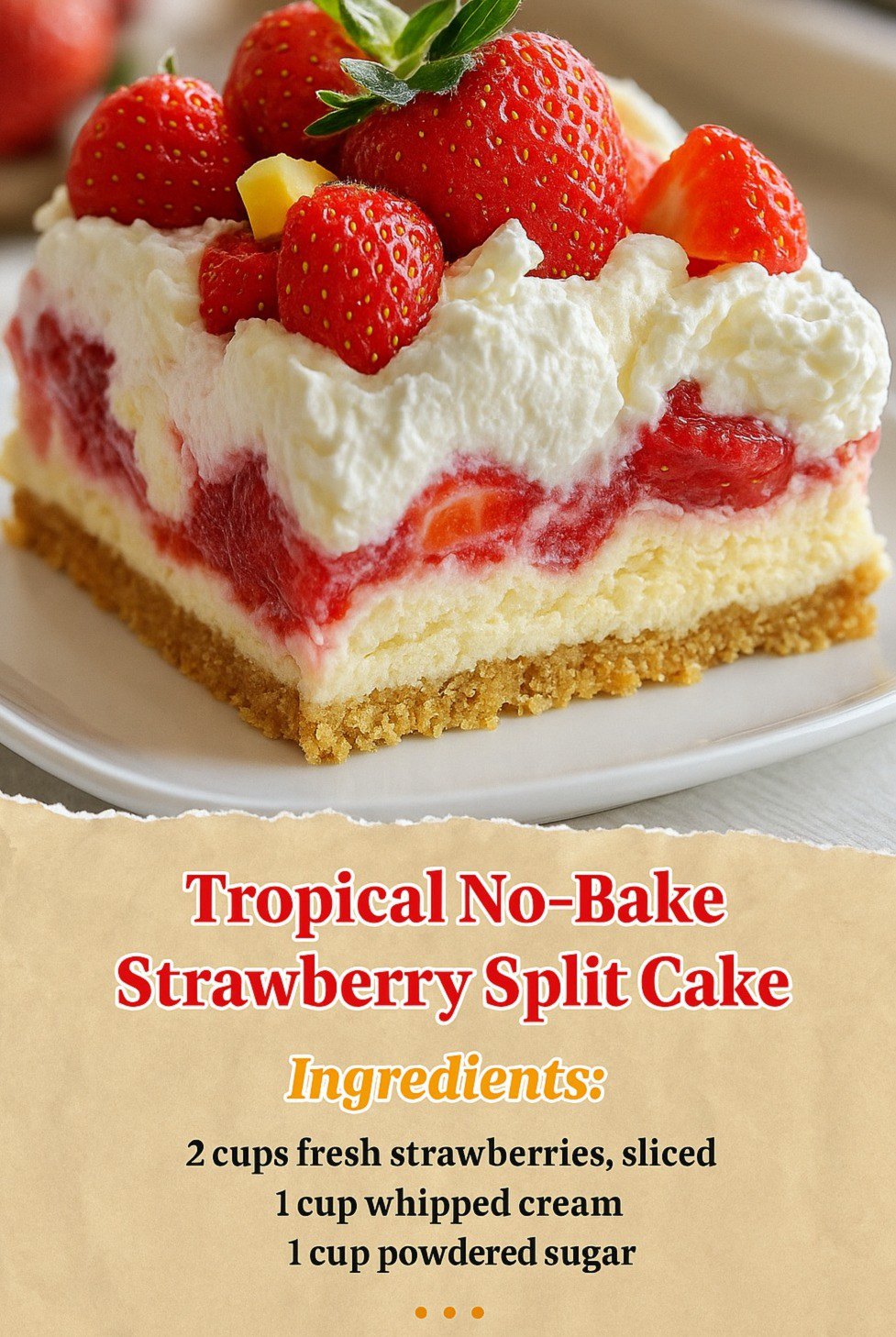 Tropical No-Bake Strawberry Split Cake