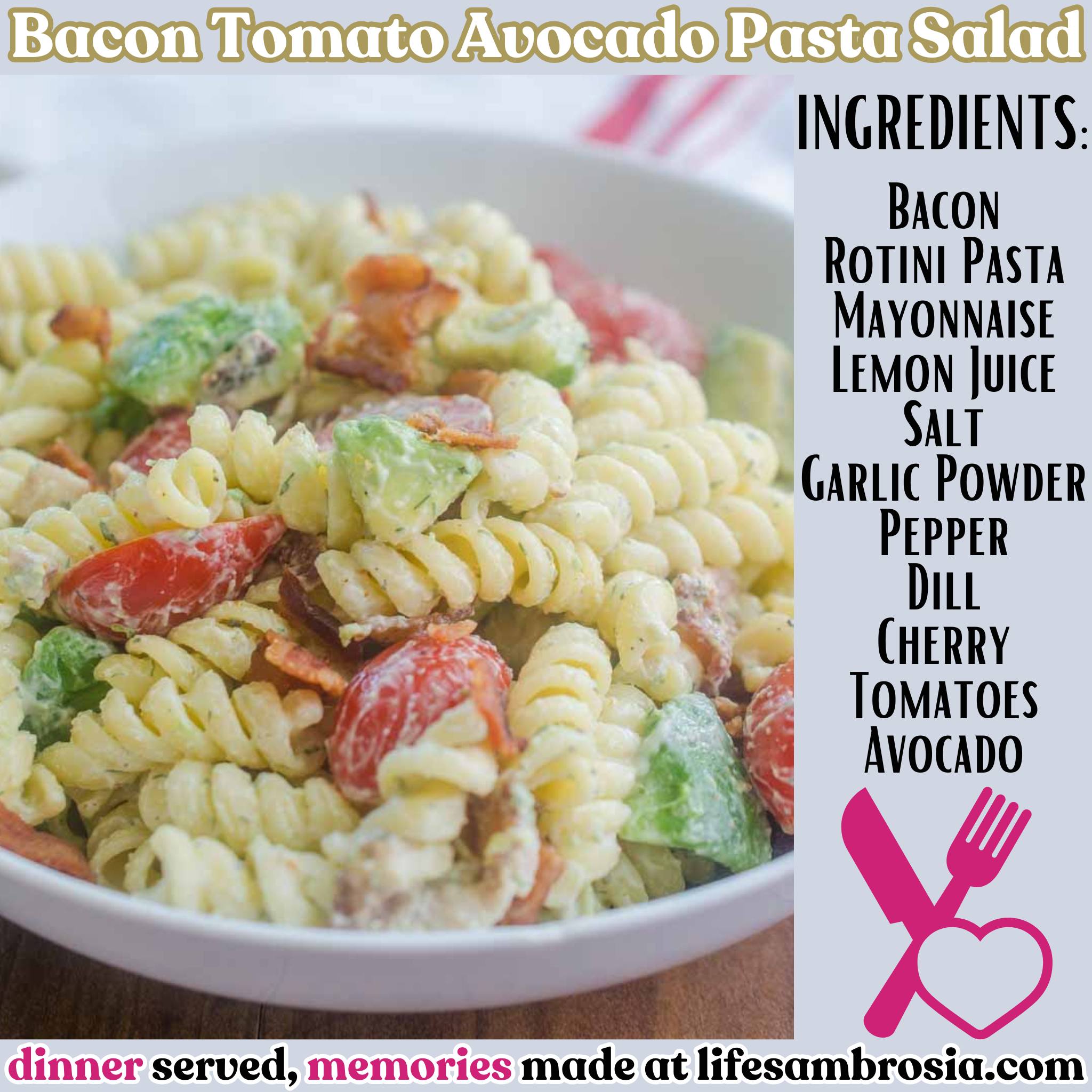 Bacon Tomato Avocado Pasta Salad