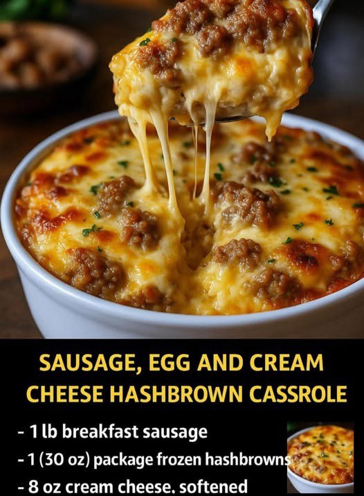 Sausage, Egg and Cream Cheese Hashbrown Casserole