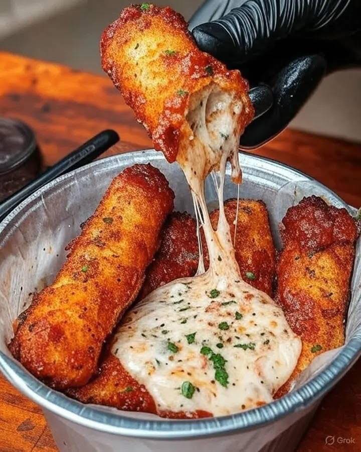 Crispy Mozzarella Sticks with Marinara Sauce & Creamy Dip